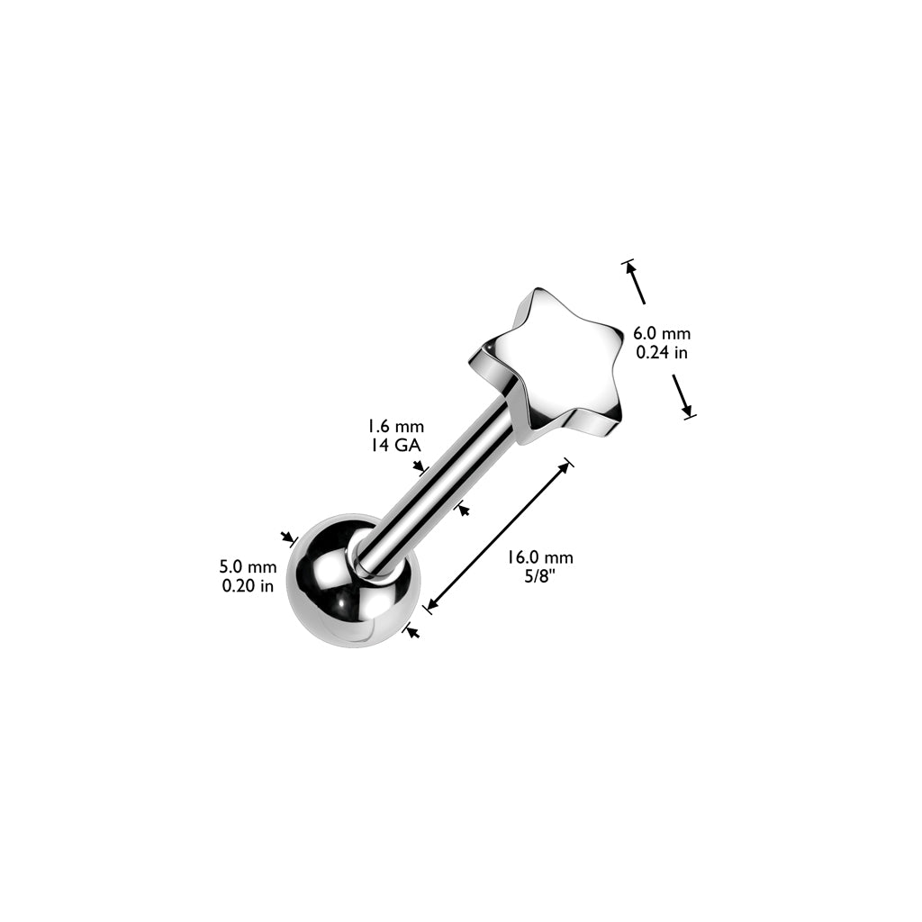 Zungenpiercing Barbell mit Stern Motiv (Chirurgenstahl 316L) (9172545241416)