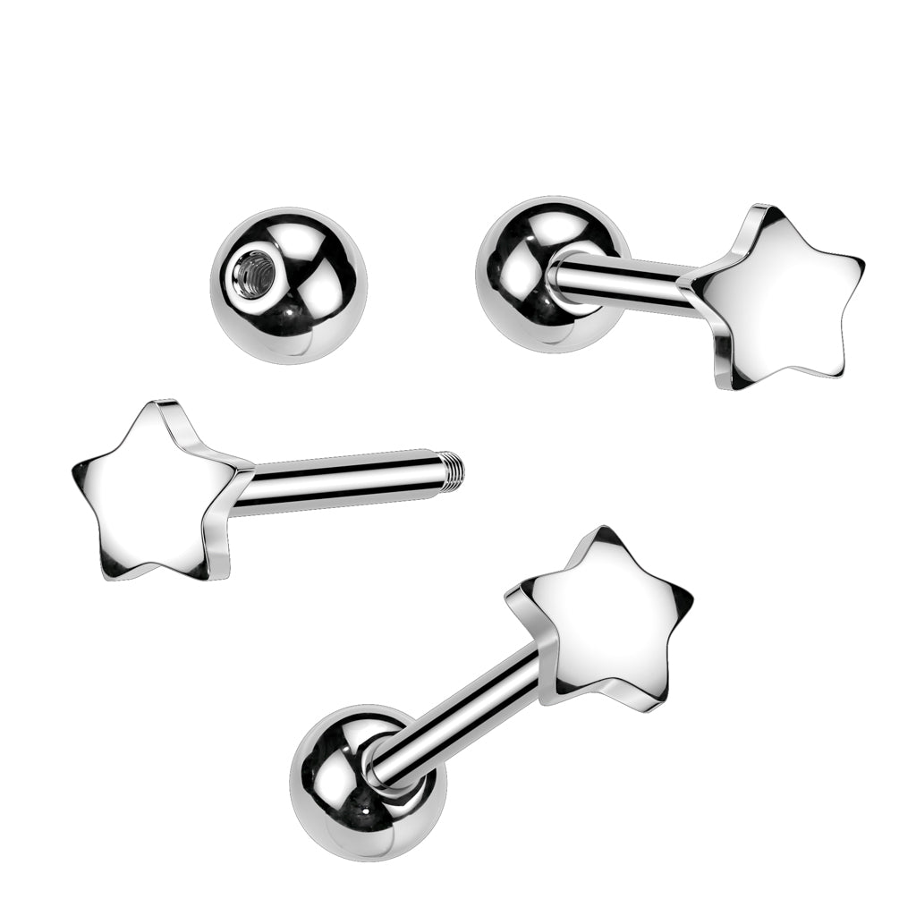 Zungenpiercing Barbell mit Stern Motiv (Chirurgenstahl 316L) (9172545241416)