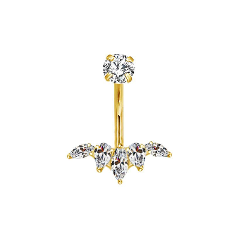 TITAN ASTM F136  Gold mit Marquise geschliffenen Zirkonia Kristallen für Bauchnabel-, Intimpiercings