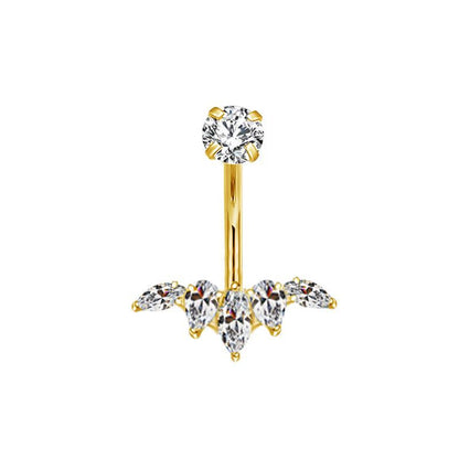 TITAN ASTM F136  Gold mit Marquise geschliffenen Zirkonia Kristallen für Bauchnabel-, Intimpiercings