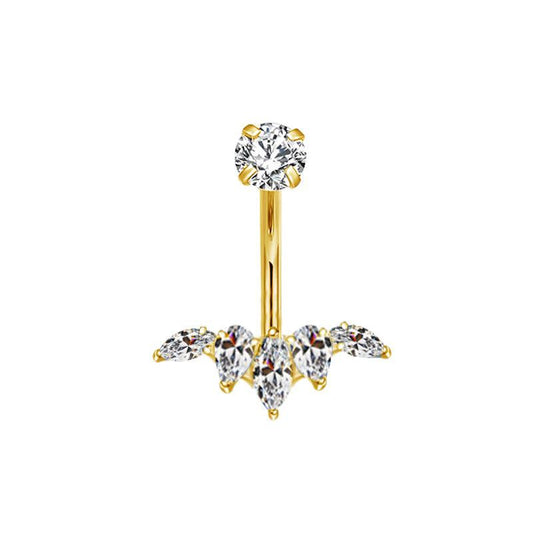 TITAN ASTM F136  Gold mit Marquise geschliffenen Zirkonia Kristallen für Bauchnabel-, Intimpiercings