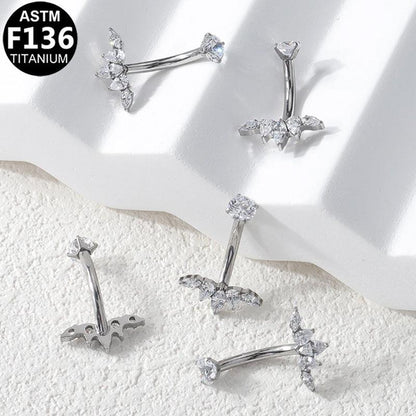 TITAN ASTM F136 silberfarbig mit Marquise geschliffenen Zirkonia Kristallen für Bauchnabel-, Intimpiercings