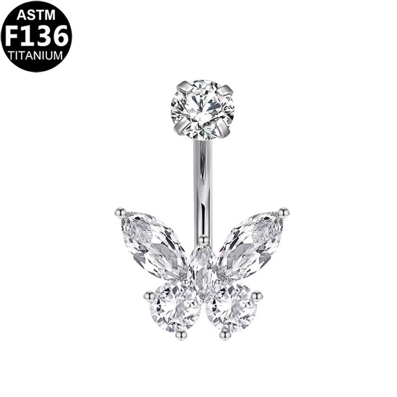 Bauchnabelpiercing aus TITAN mit Schmetterlings Zirkonia - Innengewinde