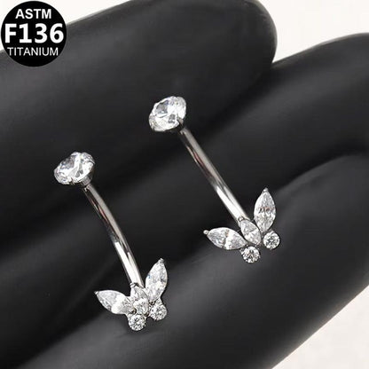 Bauchnabelpiercing aus TITAN mit Schmetterlings Zirkonia - Innengewinde