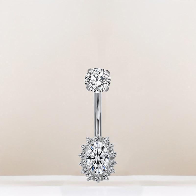 Bauchnabelpiercing aus TITAN mit Halo Zirkonia - Innengewinde