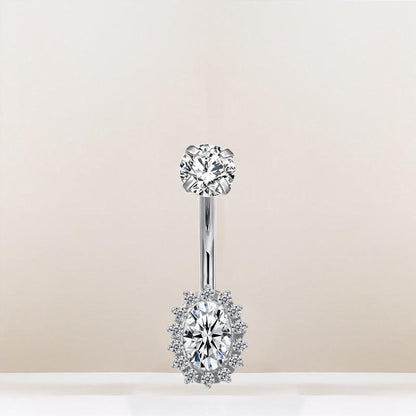 Bauchnabelpiercing aus TITAN mit Halo Zirkonia - Innengewinde