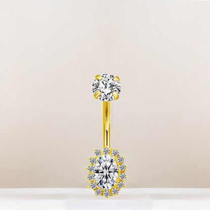 Bauchnabelpiercing aus TITAN mit Halo Zirkonia - Innengewinde