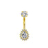 TITAN ASTM F136 Bananabell mit Tropfen Design und eingefassten Zirkonia Kristallen Gold für Bauchnabel-, Intimpiercings