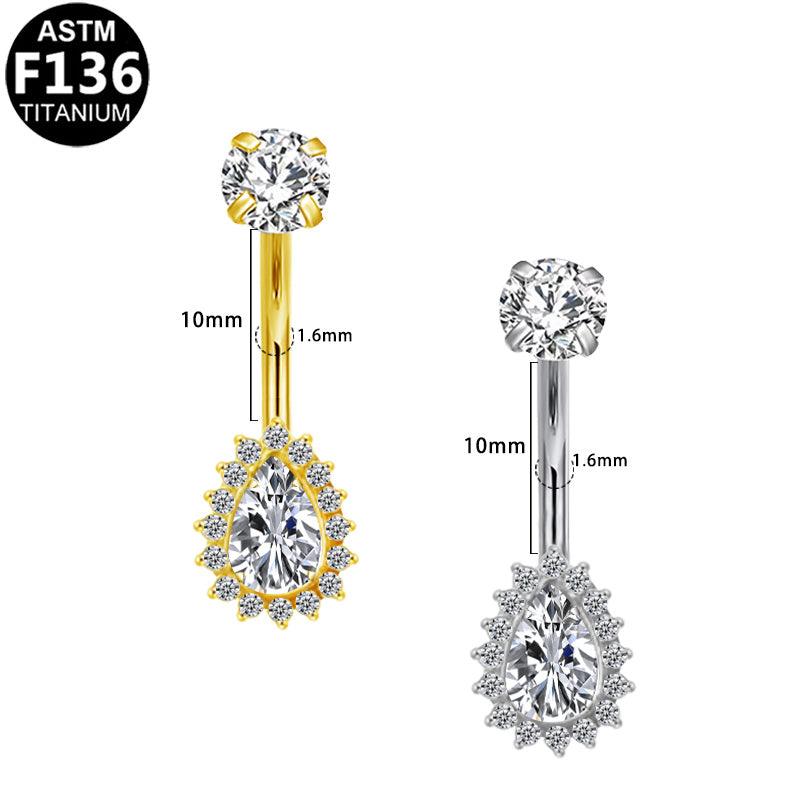 Bauchnabelpiercing aus TITAN mit Tropfen-Halo - Innengewinde