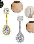 Bauchnabel- oder Intimpiercing aus ASTM F136 Titan mit Tropfen Halo Design mit Zirkonia Kristallen in Silber & Gold aus der Royal Essentials Kollektion