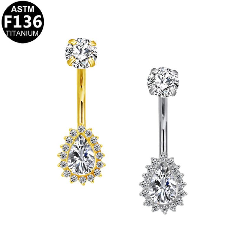 Bauchnabelpiercing aus TITAN mit Tropfen-Halo - Innengewinde