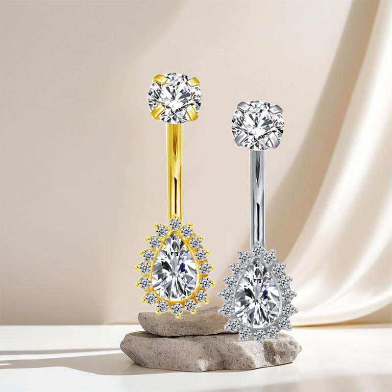 Bauchnabelpiercing aus TITAN mit Tropfen-Halo - Innengewinde