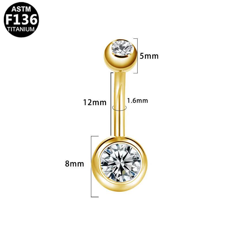 Bauchnabelpiercing aus TITAN mit Zirkonia Doppelkristallen - Außengewinde