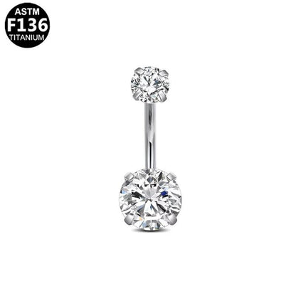Bauchnabelpiercing aus TITAN mit Doppelkristall Zirkonia