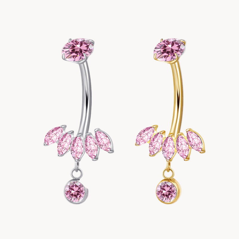 Bauchnabel Titan Bananabell 5 Marquise Kristalle in Pink