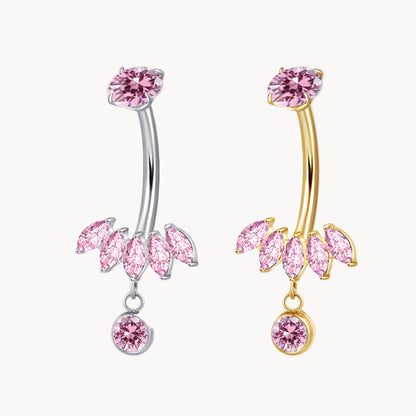 Bauchnabel Titan Bananabell 5 Marquise Kristalle in Pink