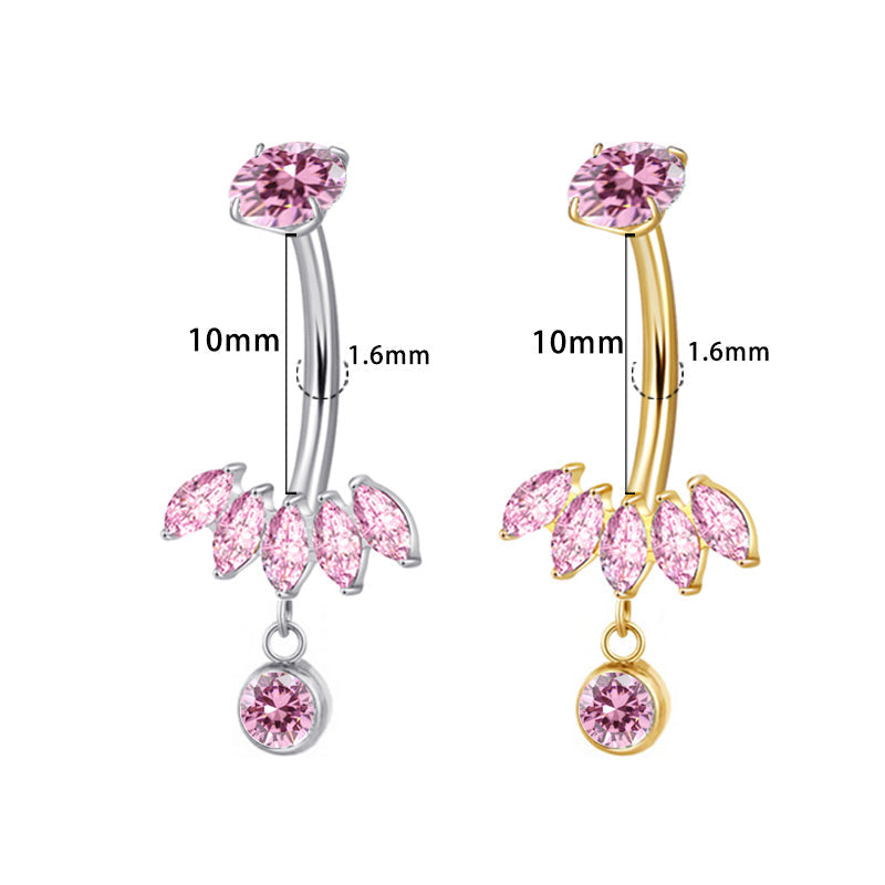 Bauchnabel Titan Bananabell 5 Marquise Kristalle in Pink