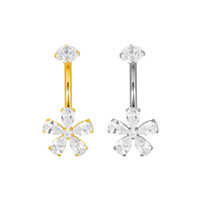 Bauchnabel Titan Bananabell Blütenmotiv mit 5 Kristallen