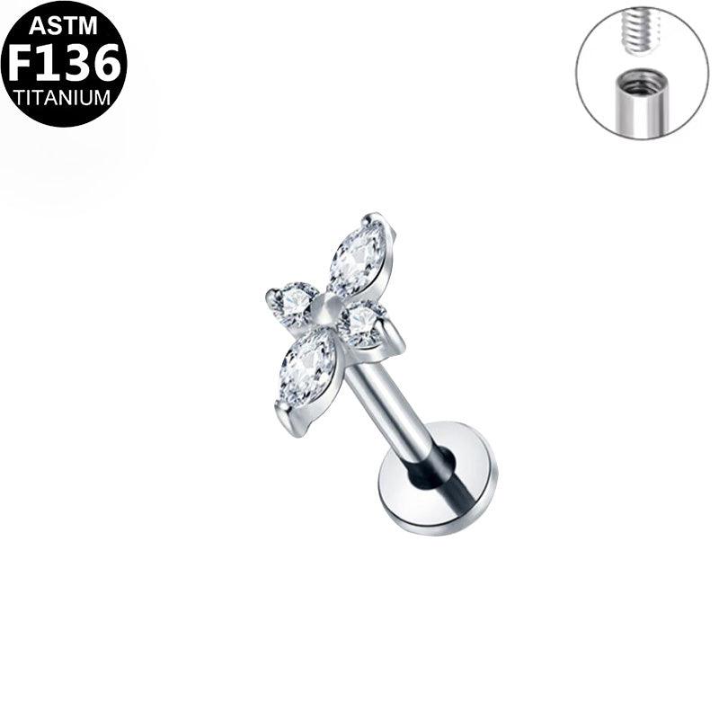 Labret aus TITAN mit Kreuz aus Zirkonia
