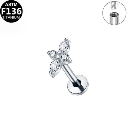 Labret aus TITAN mit Kreuz aus Zirkonia
