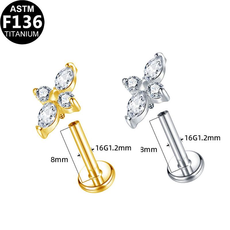 Labret aus TITAN mit Kreuz aus Zirkonia