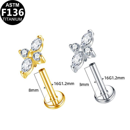 Labret aus TITAN mit Kreuz aus Zirkonia