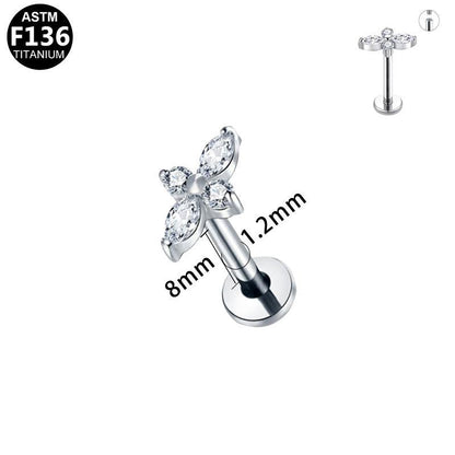 Labret aus TITAN mit Kreuz aus Zirkonia