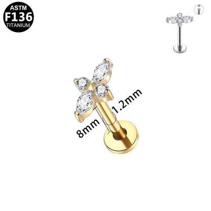 Labret aus TITAN mit Kreuz aus Zirkonia