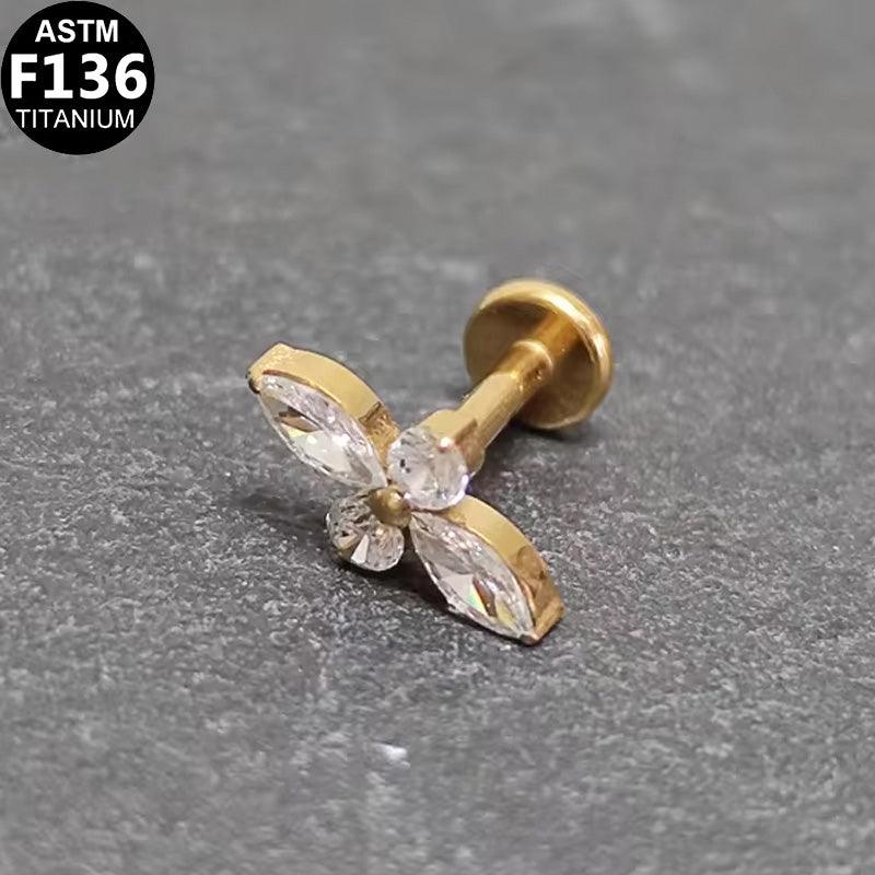 Labret aus TITAN mit Kreuz aus Zirkonia