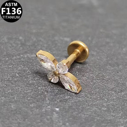 Labret aus TITAN mit Kreuz aus Zirkonia