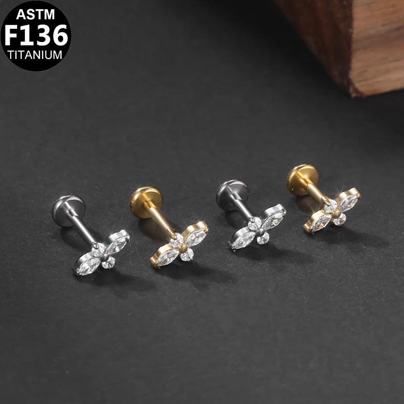 Labret aus TITAN mit Kreuz aus Zirkonia