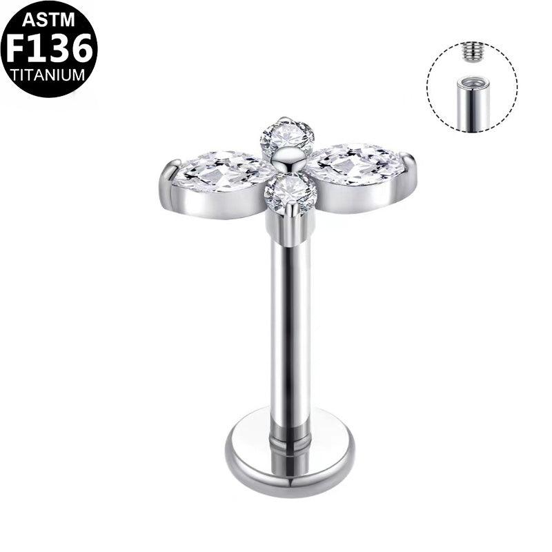 Labret aus TITAN mit Kreuz aus Zirkonia