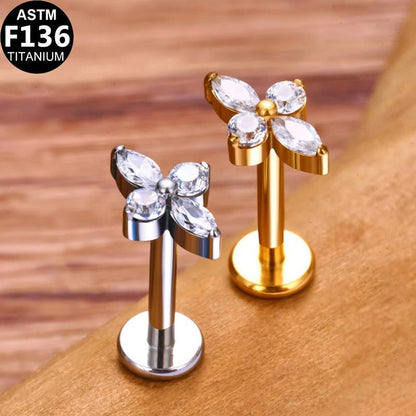 Labret aus TITAN mit Kreuz aus Zirkonia