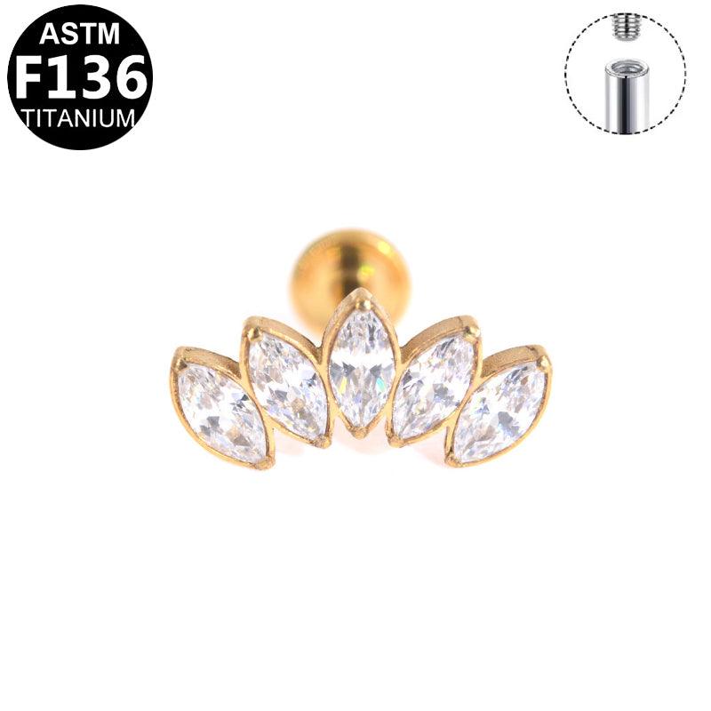 Labret aus TITAN mit Kristall Fächer