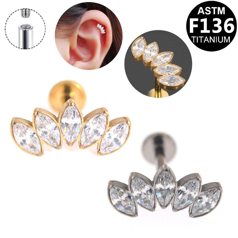 Labret aus TITAN mit Kristall Fächer