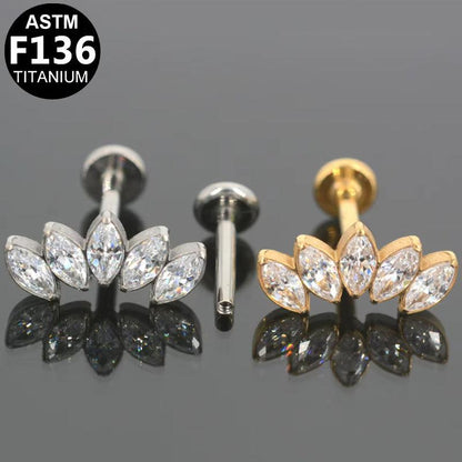 Labret aus TITAN mit Kristall Fächer