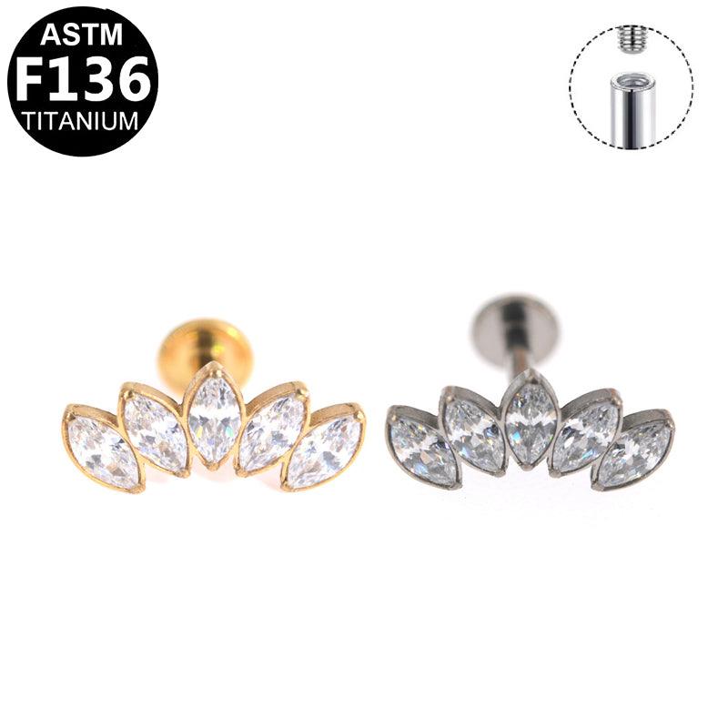 Labret Piercing aus ASTM F136 Titan mit Zirkonia Fächer im Marquise Schliff in Gold & Silber aus der ROYAL Essentials Kollektion - geeignet für Helix, Conch & Flatpiercing
