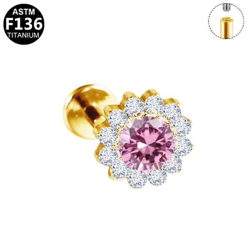 Labret aus Titan mit Zirkonia Blume