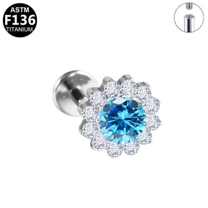 Labret aus Titan mit Zirkonia Blume