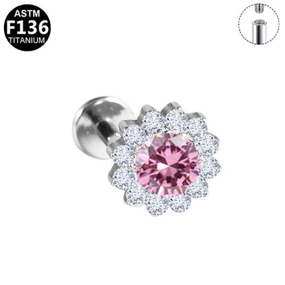 Labret aus Titan mit Zirkonia Blume