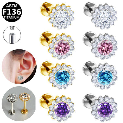 Labret aus Titan mit Zirkonia Blume