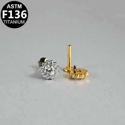 Labret aus Titan mit Zirkonia Blume