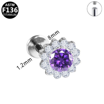 Labret aus Titan mit Zirkonia Blume