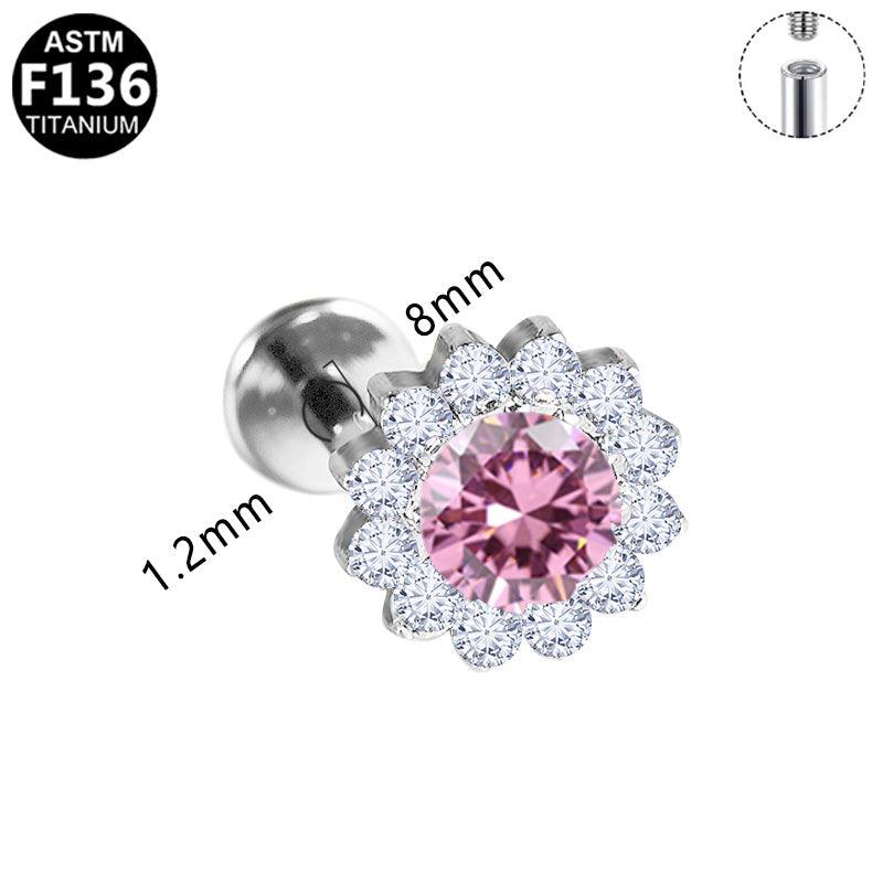 Labret aus Titan mit Zirkonia Blume