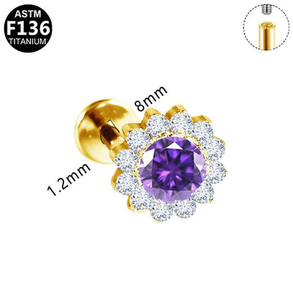 Labret aus Titan mit Zirkonia Blume