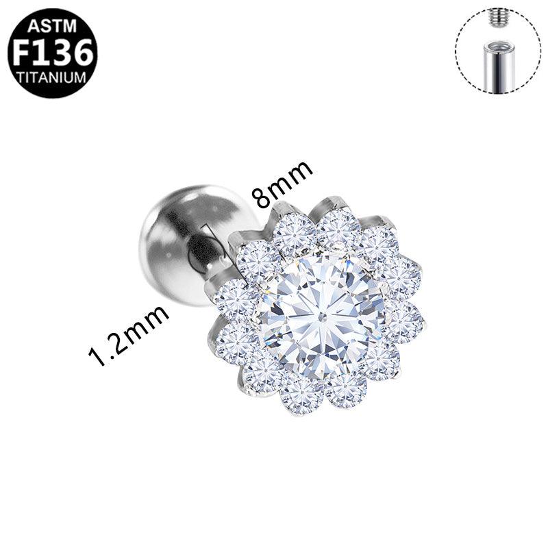 Labret aus Titan mit Zirkonia Blume