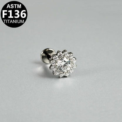 Labret aus Titan mit Zirkonia Blume