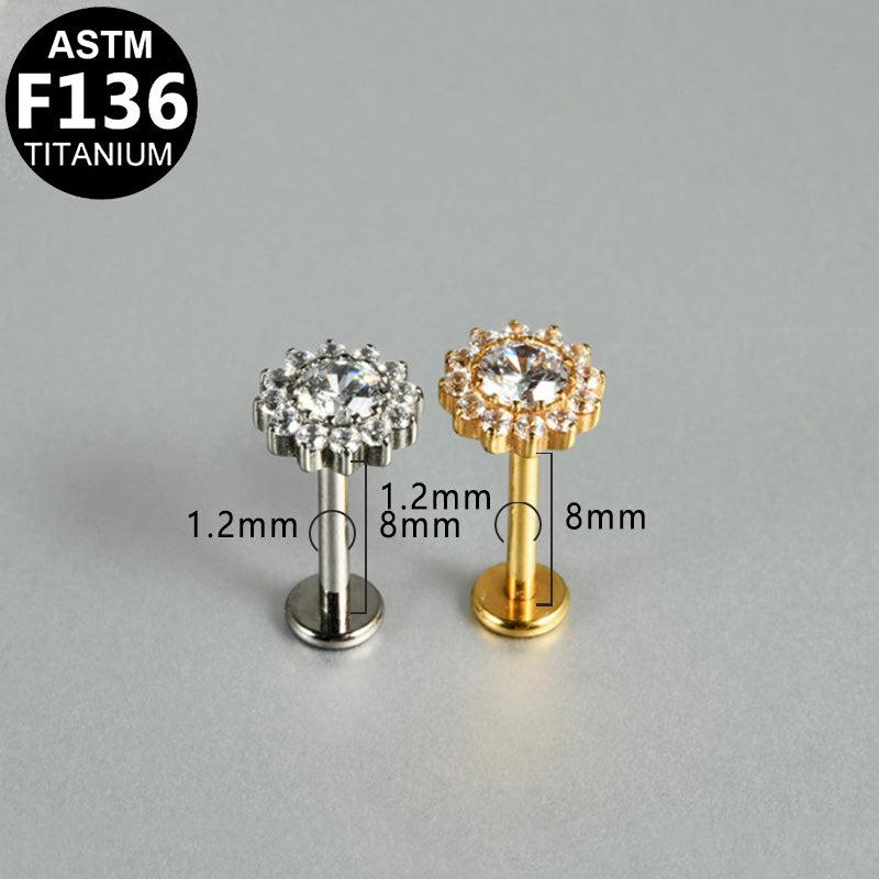 Labret aus Titan mit Zirkonia Blume