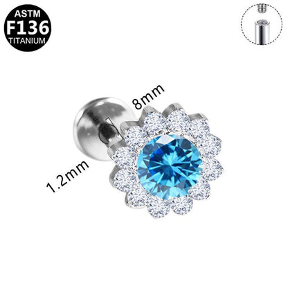 Labret aus Titan mit Zirkonia Blume