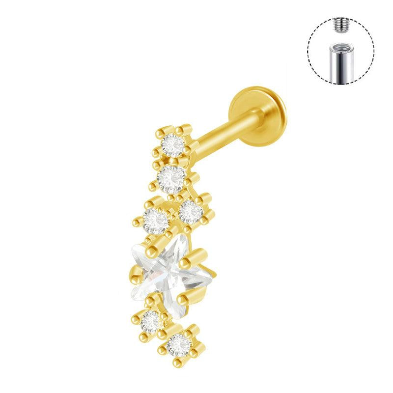 TITAN ASTM F136 Labret mit Innengewinde gold beschichtet in Sternschnuppe Design für Flat-, Helix Piercings
